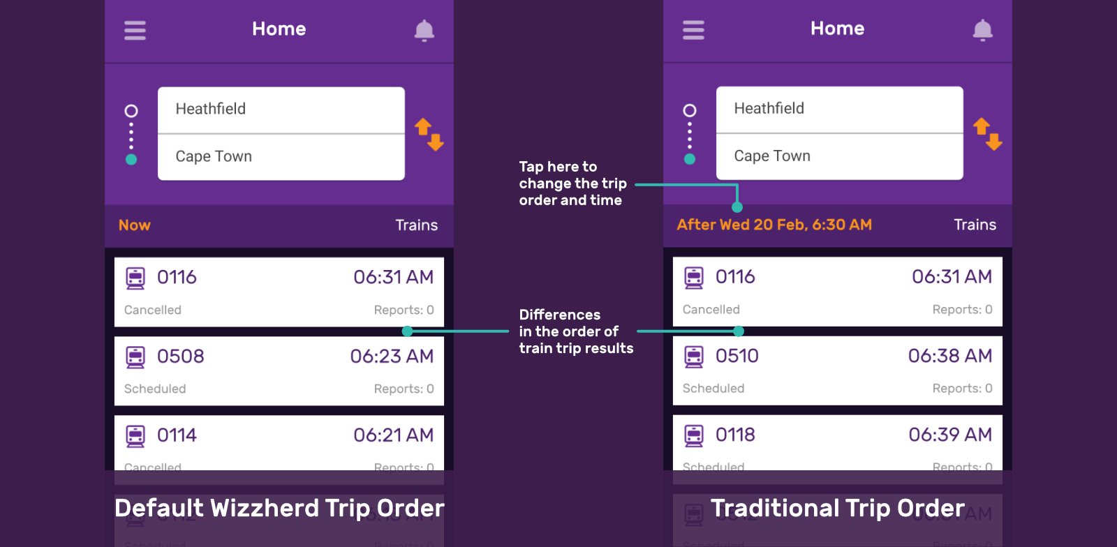 Wizzherd Beta Southern Line and Cape Flats Line Train Timetable Comparison